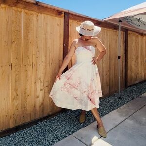 White House Black Market Pink and White Strapless Sundress